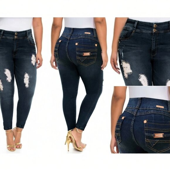 Booty enhancing Colombian jeans Curvy Size 18-19 Butt Lift 90s destroyed jeans - Picture 4 of 9